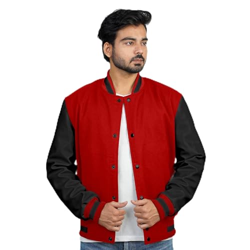 Image of Men's Fashion Varsity Jacket Causal Slim Fit Wool Letterman Baseball Bomber Jackets