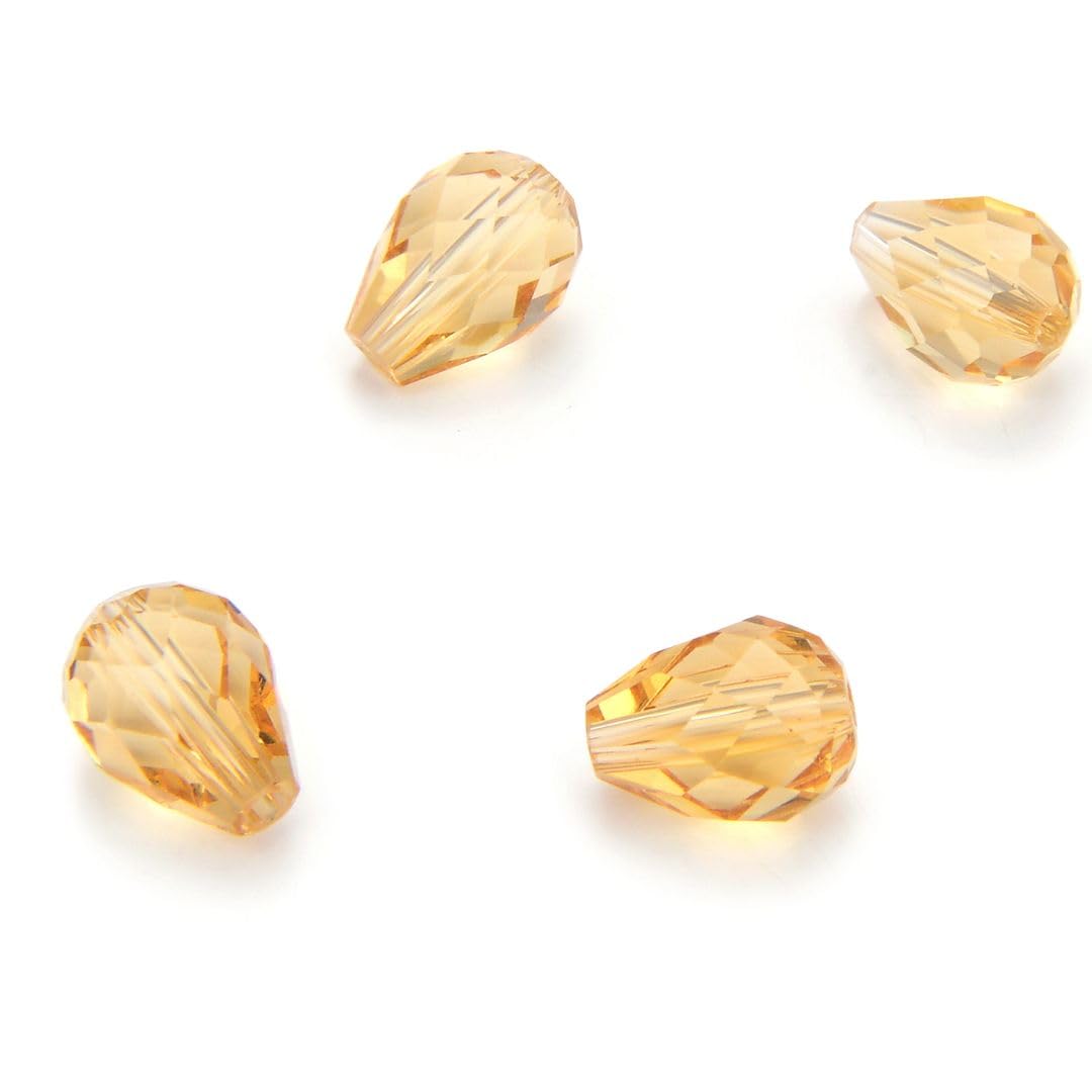 100 cuentas de cristal austriaco Adabele de 8 mm en forma de lágrima, color amarillo dorado, champán, compatible con 5500 cristales de Swarovski Preciosa SST-828