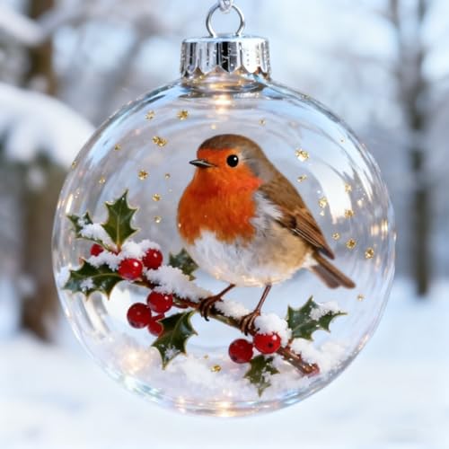 Glass Christmas Baubles, Cute Birds ChristmasGlass Bauble Collection, Christmas Tree Decorations, Clear Round Bird Plastics Xmas Balls, Xmas Baubles For Home Room Party Decor Gift