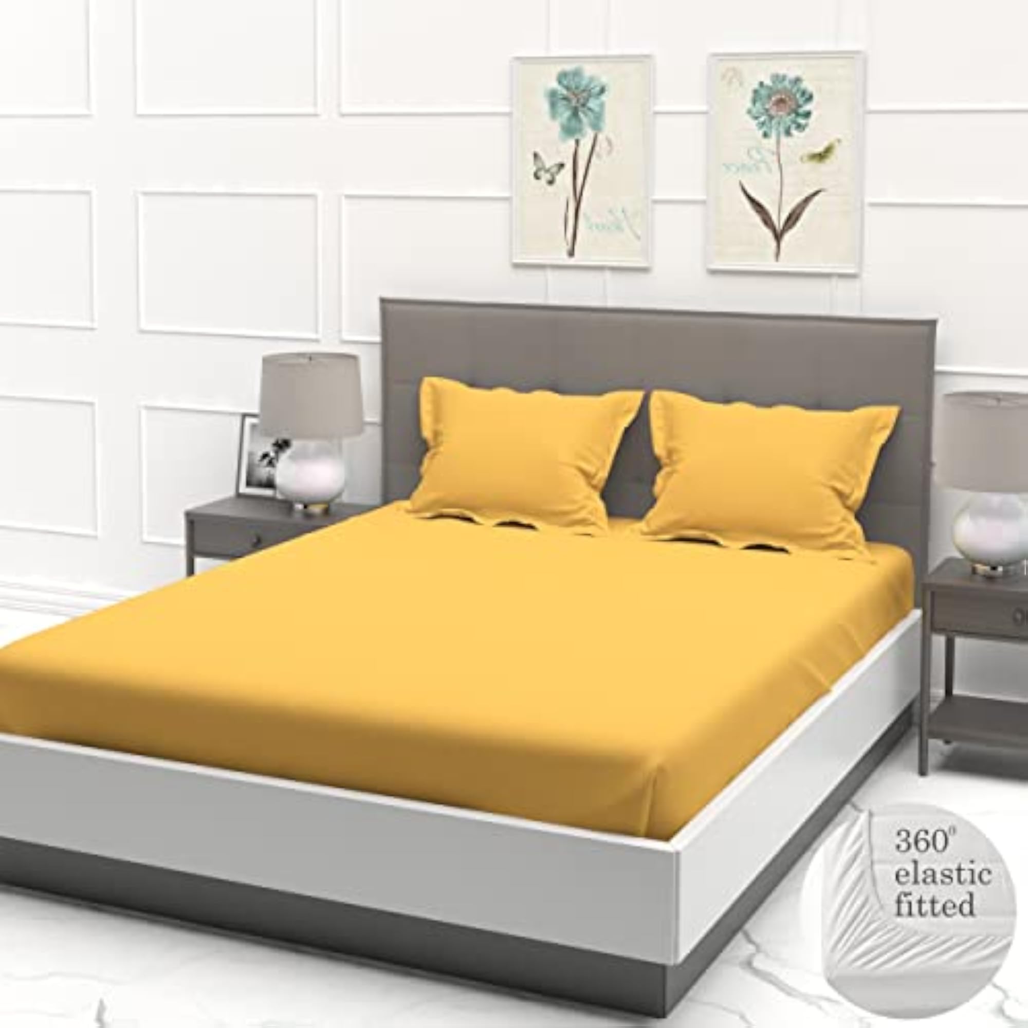 Solid Color Elastic Fitted King Size Bedsheet with 2 Pillow Covers
