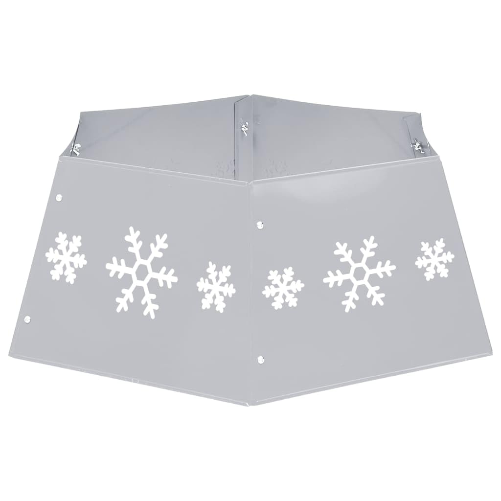 Jupe de Sapin de Noël en métal argenté et Blanc avec Motif de Neige, diamètre 68 cm Hauteur 25 cm, décoration saisonnière pour Pied d'arbre, Salon, Maison et fête hivernale