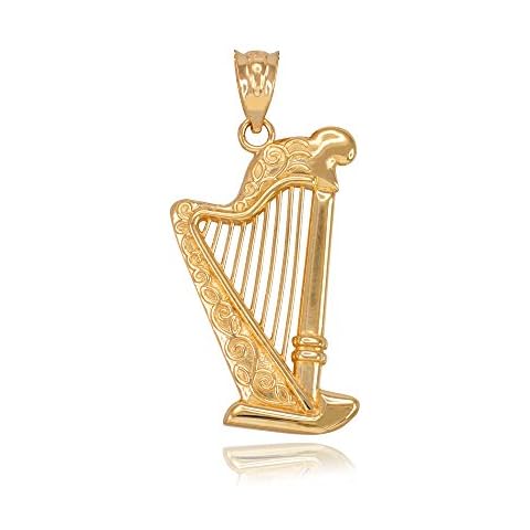 Fine 14k Yellow Gold Harp Music Charm Pendant Cover