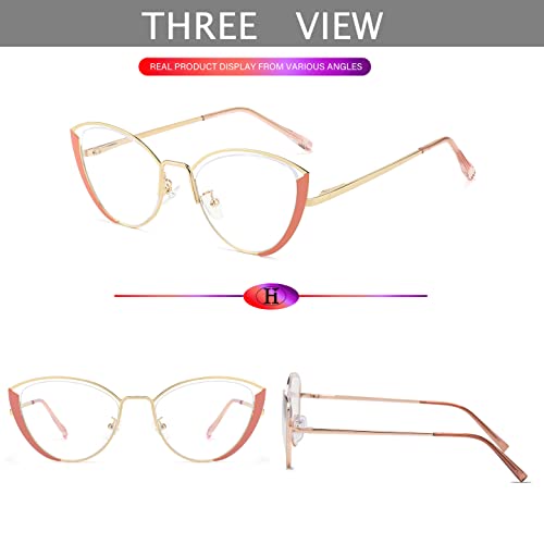 Image of HJSTES Blue Light Blocking Glasses Women Trendy Cat Eye Metal Frame Computer Reading Eyewear(Pink)