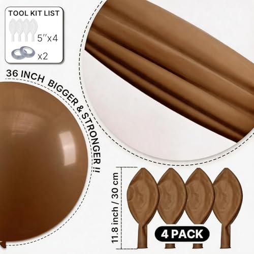 Image of PartyWoo Brown Balloons 4pcs 36 Inch Boho Neutral Coffee Tan Fall Latex Helium Balloons for Wedding Baby Shower Gender Reveal Graduation Safari Woodland Birthday Fall Party Decorations Brown-F09