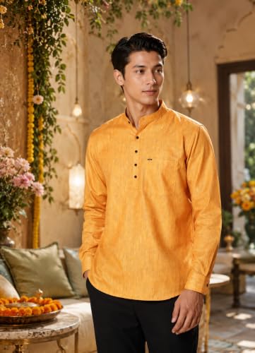 Image of Majestic Man Men's Cotton Blend Textured Regular Fit Full Sleeve Short Kurta