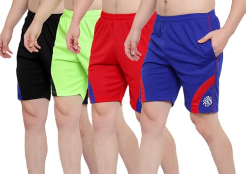 Image of Dia A Dia Men's Polycotton Running Sports Gym Shorts Pack of 4 Black Parrot Red Purple