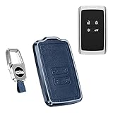 SANRILY Metal & Leather Key Fob Cover for Renault Koleos 2 Kadjar Scenic Twingo Duster Iconic 2024 Megane 4 IV Clio Duster 2 (2018) Keyless Key Fob Case with Keychain Blue