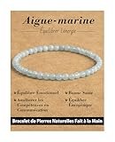 Landorilo Bracelet en Pierre Naturelles pour Homme et Femme, Composé de Perles de Pierres Rondes de 4mm, Yoga Élastique, Bracelets Porte Bonheur(R A Aigue-marine)