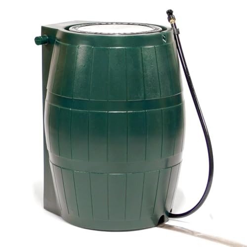 FCMP Outdoor Raincatcher 4000 Rain Barrel, Flat-Back Rainwater Catcher with Spigots, 50 Gallon, Green - Portable Water Storage Container Tank for Home, Garden, and Backyard