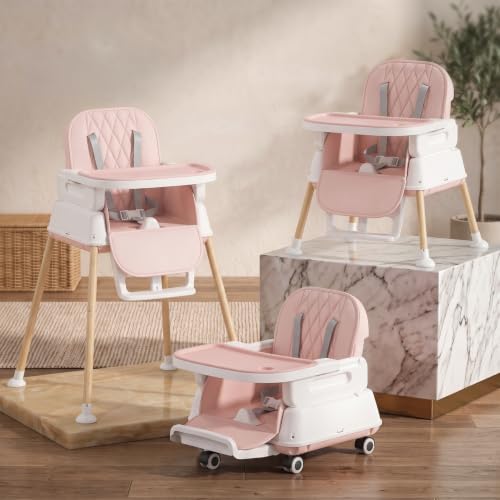Image of StarAndDaisy 7-in-1 High Chair for Baby, Baby Feeding Chair for 0 to 5 Years, Convertible Booster, Push & Ride-On Baby Chair and 3-Level Adjustable Seat, Double-Layer Tray & Wheels