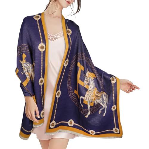 Relang Pashmina Silk Shawl Wrap – Dark Blue & Yellow