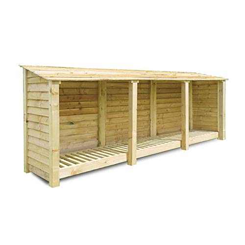 Rutland County Garden Furniture Empingham 4 ft Tall Log Store/Garden Storage Heavy Duty Pressure Treated Timber With Forward Sloping Roof (Solid Log Store Only, Light Green)