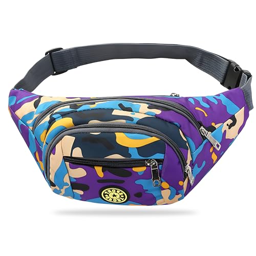 Image of Kraptick Premium Unisex Waist Bag for Men and Women - Stylish Fanny Pack, Hip Bag, Travel Money Belt (Camouflage Purple)
