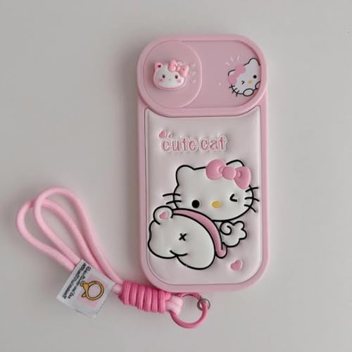 Image of PEEPERLY Back Cover Case for iPhone 13 Pro Max Scratch Resistant Anti-Slip TPU Shockproof Protective Durable Kitty Emboss Push Cam Window Case with Lanyard