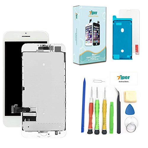 Screen Replacement for iPhone 7 (4.7 inch) -3D Touch LCD Screen Digitizer Replacement Display Assembly with Back Plate Repair Kits Waterproof Adhesive, Tempered Glass, Tools,Instruction (White)
