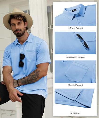 Image of SCODI 5 Pack Mens Pocket Polo Shirts Short Sleeve Golf Casual Work T-Shirt