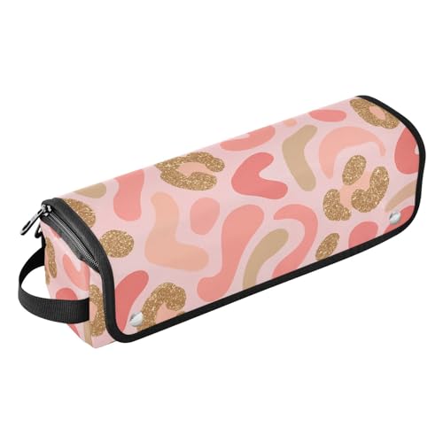 Funda de viaje 2 en 1 para planchas y rizadores con alfombrilla resistente al calor, organizador de gran capacidad para planchas de pelo, rizadores y herramientas de peinado, diseño moderno con estampado de leopardo y formas abstractas miniatura 1