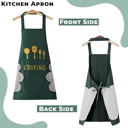 Image of Kraptick Kitchen Apron - Comfortable Cooking Waterproof Apron for Men and Women With Pocket and Side Coral Velvet for Wiping