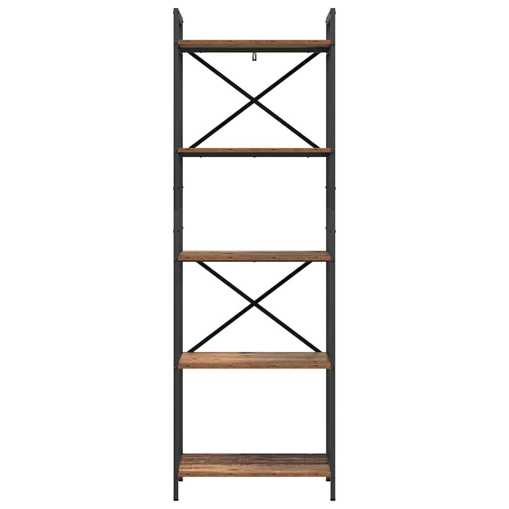 Regał na książki o wyglądzie starego drewna, 56 x 34 x 171 cm, przemysłowy regał stojący z 5 półkami, wytrzymały materiał drewnopochodny do salonu, biura domowego, wszechstronne