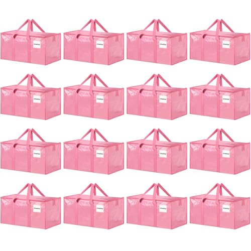 Image of 16 Pack Extra Large Heavy Duty Moving Bags, Pink Storage Bins with Lids, Reinforced Handles & Heavy-Duty Zippers Moving Boxes Storage Bags Totes for Clothes Packing, Dorms, College Supplies, Pink