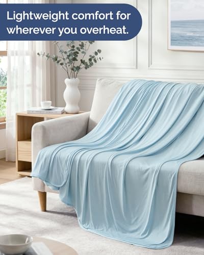 Image of Cooling Blanket for Hot Sleepers - Cold Blanket Twin /Twin XL Size - Double-Sided, Ultra Cool for Summer, Night Sweats & All Seasons - Lightweight & Breathable for Bed or Couch - Light Blue, 50 inch x 60 inch