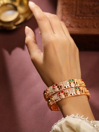 Image of Rubans Gold Plated Set of 2 Bangles Handcrafted Traditional Stylish Trendy Jewellery Gift for Women & Girls