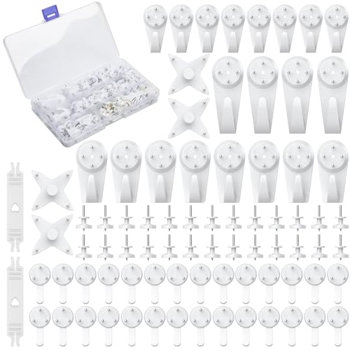 Image of Uniclife 80 Pcs Picture Hangers Hanging Kit for Hard Walls, Picture Hooks, Non-Trace Wall Hooks with Nails, White Picture Hangers Stucco Hooks for Photo Frame, Painting and Art