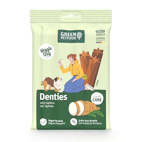 Green Petfood VeggieDog Denties (13 x 180 g) | Adult | Premium Kausnack für Hunde mit Tapioka & Kartoffel | Leckerli, Snack & Zahnpflege in einem | vegan | getreidefrei | Ergänzungsfutter | 13er Pack