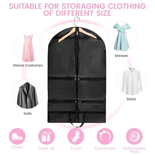 Fanwoli PVC Dance Costume Bags (4 Pack), 40 Inch Garment Bag for Dance Competitions, Cheerleader Uniform Bag, with 4 Zipper Pockets3
