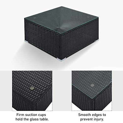 Evedy Outdoor Funiture 8-Pieces Patio Rattan Conversation, Garden Set, Single Sofa Combinable, Gray Cushions Black Wicker #TOP1