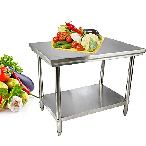 Lfhelper Heavy Duty Commercial Work Table Stainless Steel Table for Prep & Work 40 x 28 Inches, Food Prep Table with Undershelf Food Prep Station, Steel Work Prep Table for Restaurant, Home and Hotel