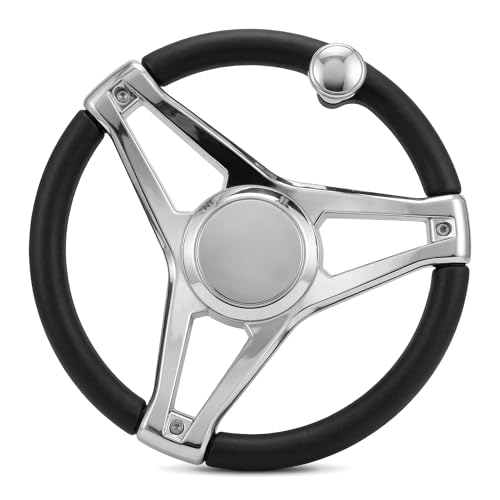 13.5 Inch Boat Steering Wheel with 3/4 Axle Marine Steering Wheel Adapter for Most Marine boats Vessels Yachts Pontoons Boat Black