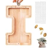 LIHMHSA Personalized Wooden Letter Piggy Bank 9.1in Large Money Saving Box with 26 Alphabet for Boys