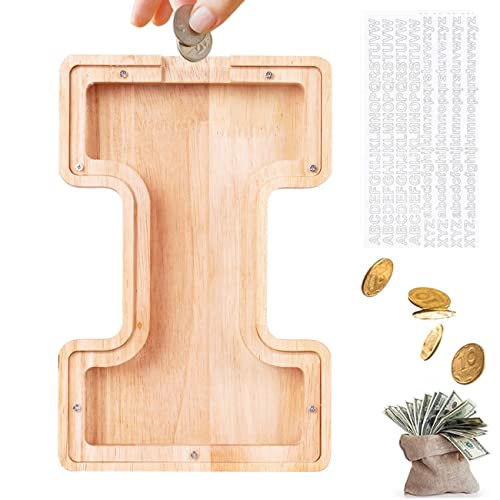 Lihmhsa Personalized Wooden Letter Piggy Bank 9.1In Large Money Saving Box With 26 Alphabet For Boys, Girls, Toddlers. Perfect For Birthday, Christmas, Children's Day Gift Idea, And Home Decor (I) #TOP11