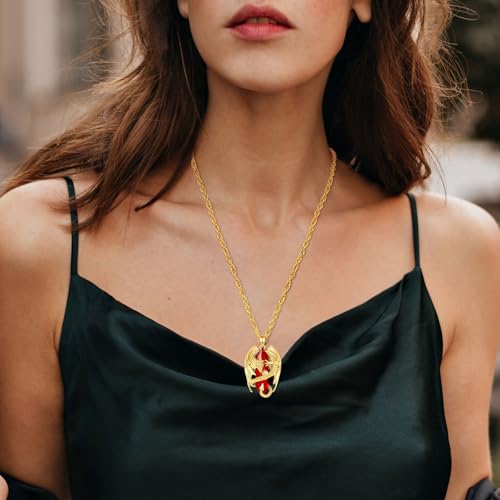 INFUSEU Dragon Necklace Red Crystal Jewelry for Women Men Cubic Zirconia Large Stone Pendant Birthstone January July Birthday Personalized Gifts Gothic Goth Stuff Punk Spiritual Present4