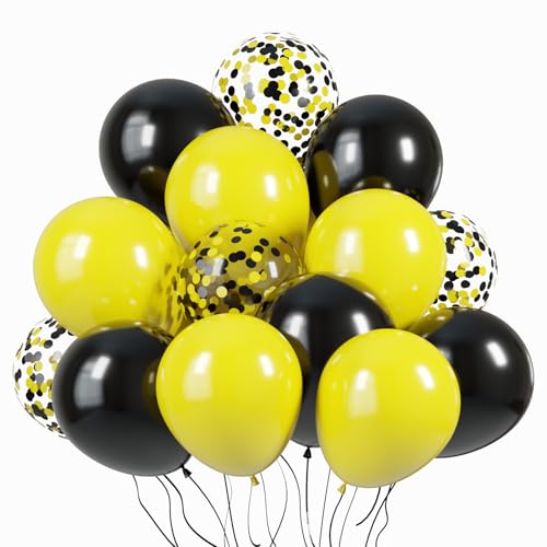 Image of KBZVNAF Black and Yellow Latex Balloons - 60 Pack 12 inch Yellow Black Confetti Party Balloons for Birthday, Baby Shower, Sunflower Bee Party Decorations