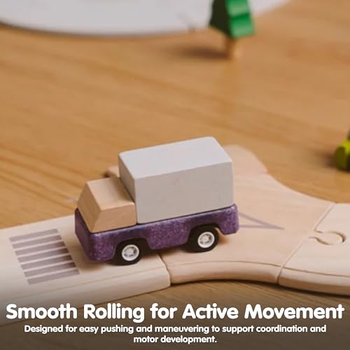 Image of PlanToys Purple Delivery Truck Wooden Montessori Vehicle Toy | Early Movement, Imagination and Practical Life Exploration | Eco Friendly Truck for Indoor and Outdoor Play