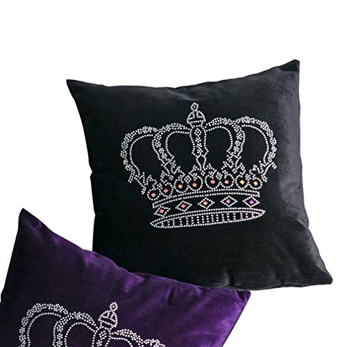 jwyndsq(おと) 50*50cm クラウン柄 クッションカバー 王冠 背当て枕カバー ホームデコレーション 年中通用 抱き枕カバー(Bブラック)