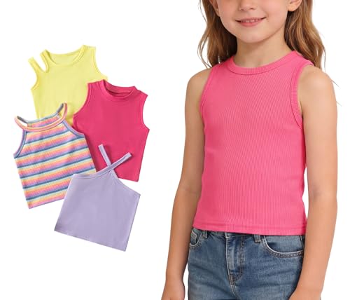Débardeur décontracté filles Maeau en tricot côtelé pour été chaud, lot de 4 pièces