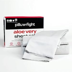 Pillow Fight – Cooling, Aloe Vera Infused, Fitted Linen Bed Sheets, 1000 Thread Count, California King Sheet Sets, Sheet & Pillowcase Sets, with Flat & Fitted, Bed Sheets, 2 Pillow Cases, Light Gray