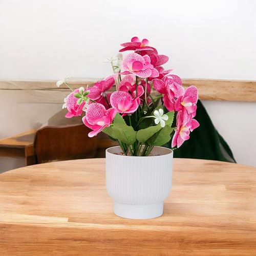 Image of CURATED CART Flower Pot with Artificial Flowers - Orchid Pink Flower with White Vase | Ideal for Home Decor | Office Decor | Gifting | Size 25 x 15cm
