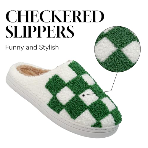 Women's Checkered Memory Foam Slippers - Soft Fuzzy Indoor & Outdoor Cute Casual Slippers2