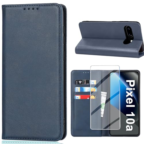 Housse Google Pixel 10A bleu rabat portefeuille et écran