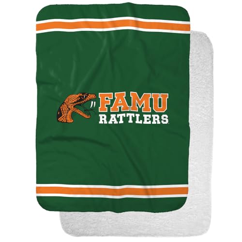 Florida A&M University FAMU Rattlers Primary Logo Stripes Sherpa Blanket, Warm Soft Cozy 30"X40"