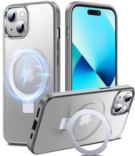 Coque iPhone 14 Plus compatible MagSafe avec bague support antichoc militaire Gris Chicfun