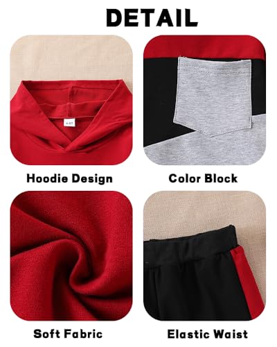 Image of Boys Sweatsuit Long Sleeve Color Block Hoodie Sweatshirt and Jogger Pants 2PC Sets Fall Clothes (Sizes: 4-8)