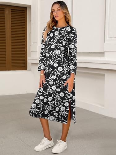 Image of ANRABESS Women Fall Long Sleeve Midi T Shirt Dresses with Pockets