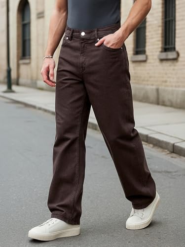 Image of Bewakoof Men's Solid Super Baggy Fit Cotton Jeans