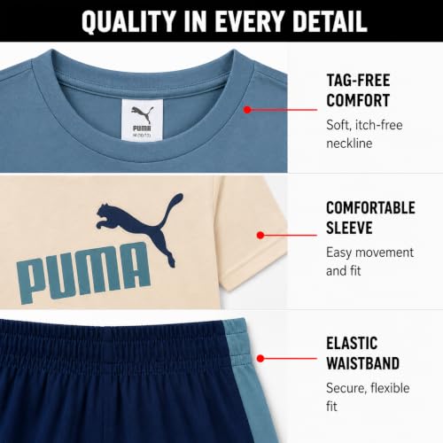 Image of PUMA Boys Active Shorts Set - 3 Piece Performance T-Shirt, Dry Fit Tank Top, and Gym Shorts - Activewear Set for Boys (4-16)