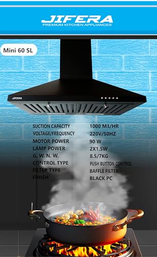 Image of Mini 60 SL | MS Steel Kitchen Chimney | Push Button Control | Black Powder Coated | 1000 CMH